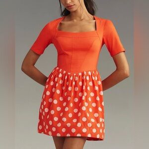 Anthropologie Orange Polka Dot Mini Dress